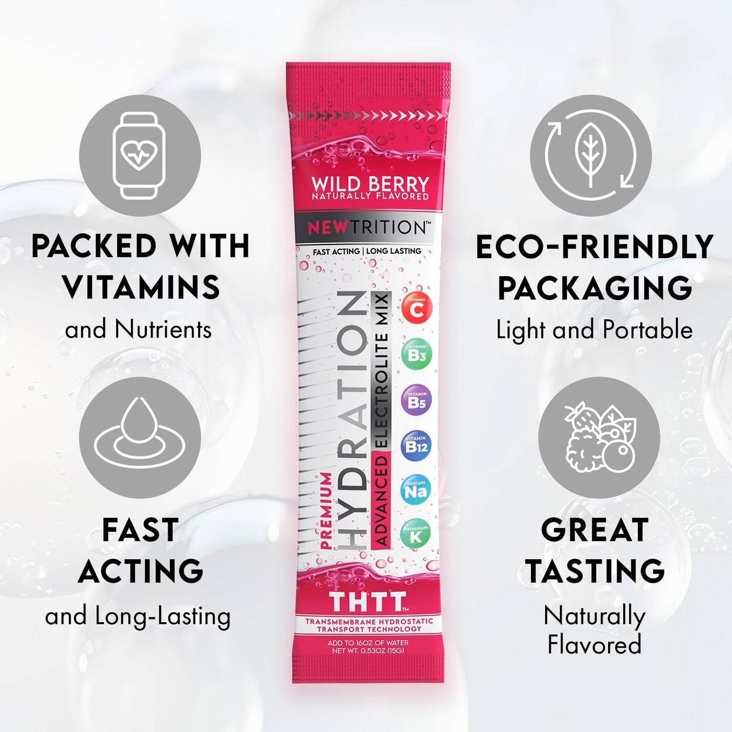 Naturally Flavored Electrolyte Powder Packets for Water with Vitamins, Fast-Acting Hydration, Lime, Strawberry, Orange, Wild Berry Flavor Options, 24 Servings