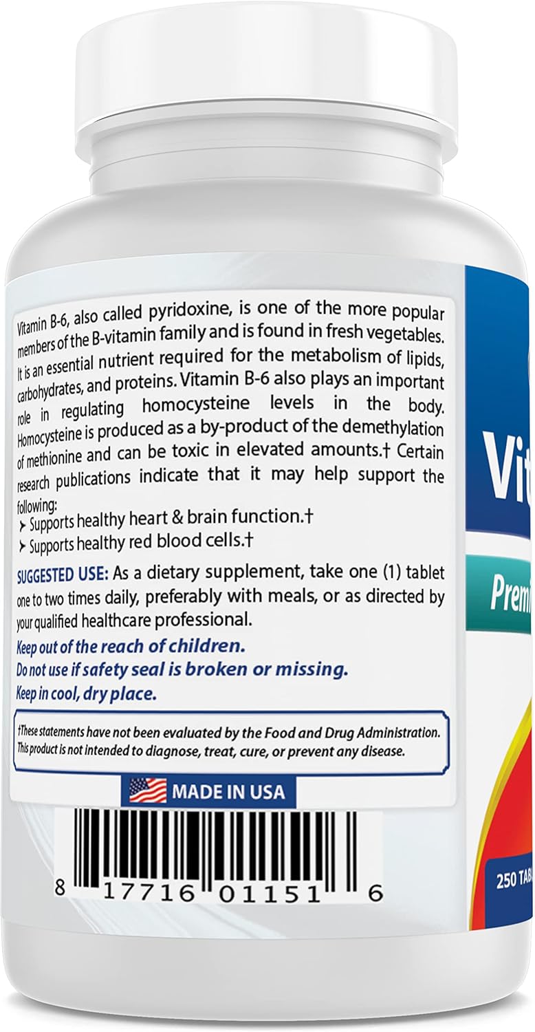 Naturally Sourced Vitamin B6 Tablets - 250mg (500 Count) for Optimal Health and Wellness