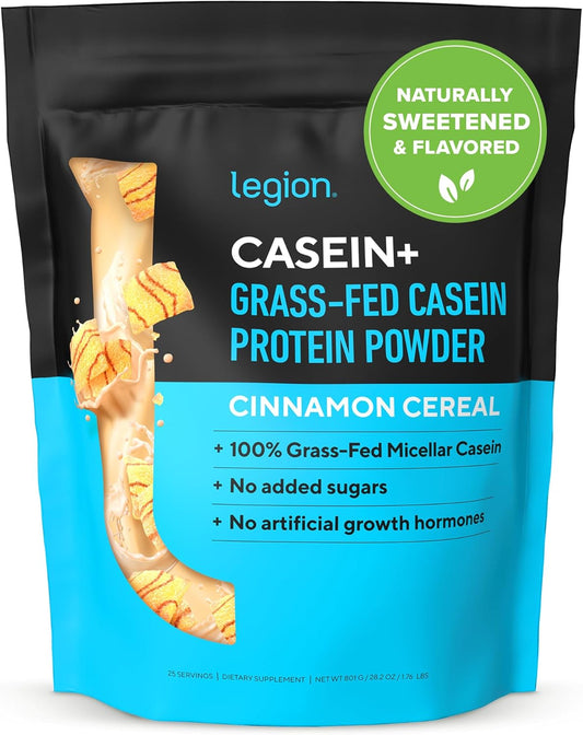 Naturally Sweetened Cinnamon Cereal Casein Protein Powder - Slow-Release Micellar Casein Powder from Grass-Fed Cows - Non-GMO & Gluten-Free