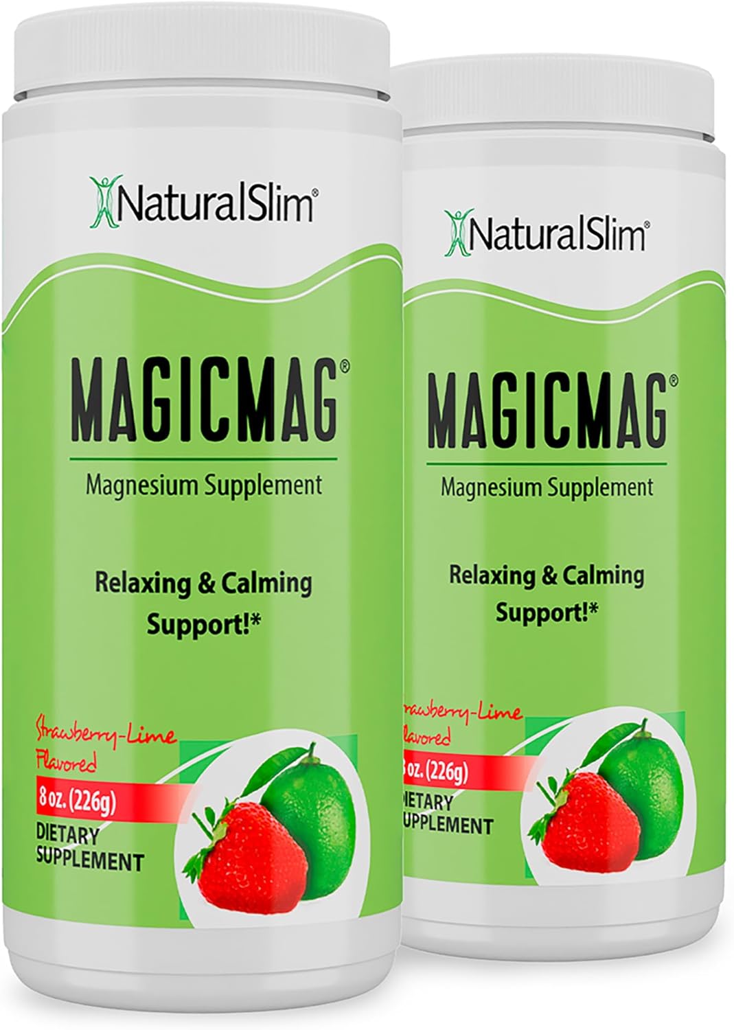 NaturalSlim Magicmag Pure Magnesium Citrate Powder - Stress, Constipation, Muscle, & Heart Support - 8oz Drink Mix (2 Pack) - Strawberry & Lime Flavor