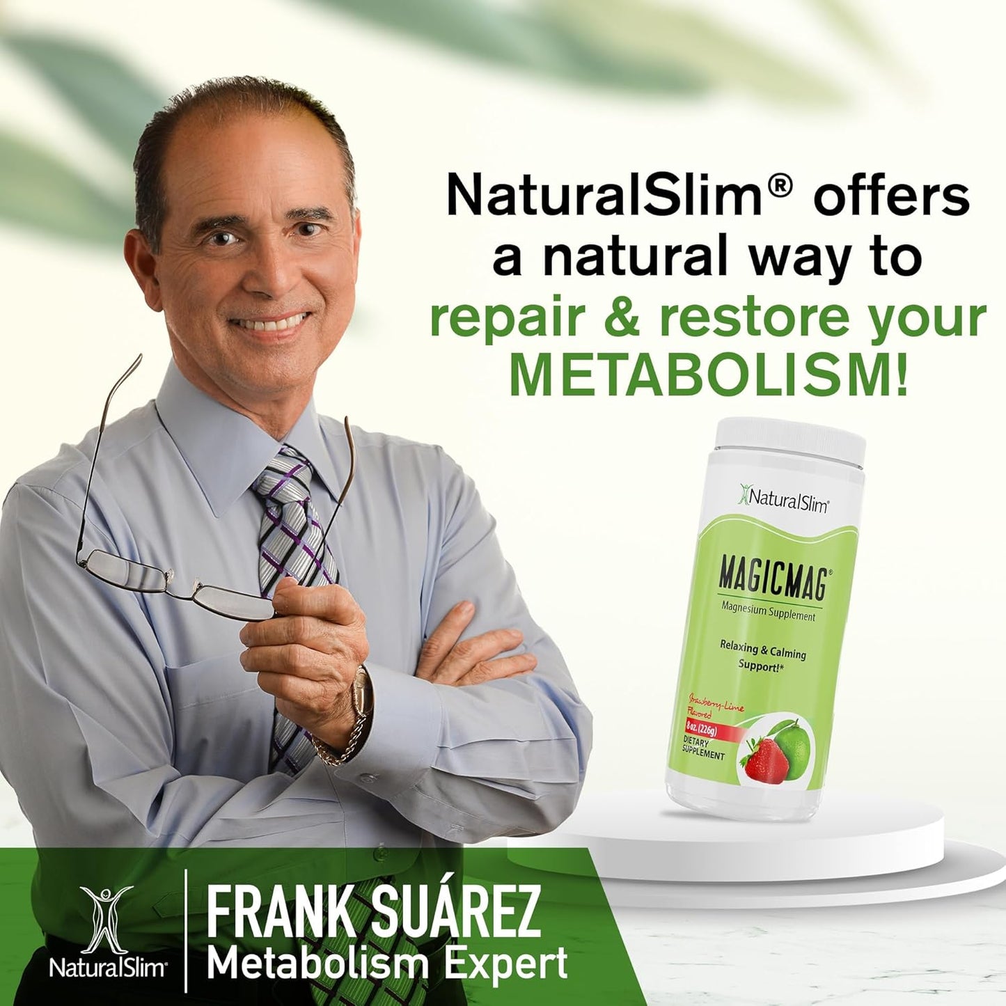 NaturalSlim Magicmag Pure Magnesium Citrate Powder - Stress, Constipation, Muscle, & Heart Support - 8oz Drink Mix (2 Pack) - Strawberry & Lime Flavor