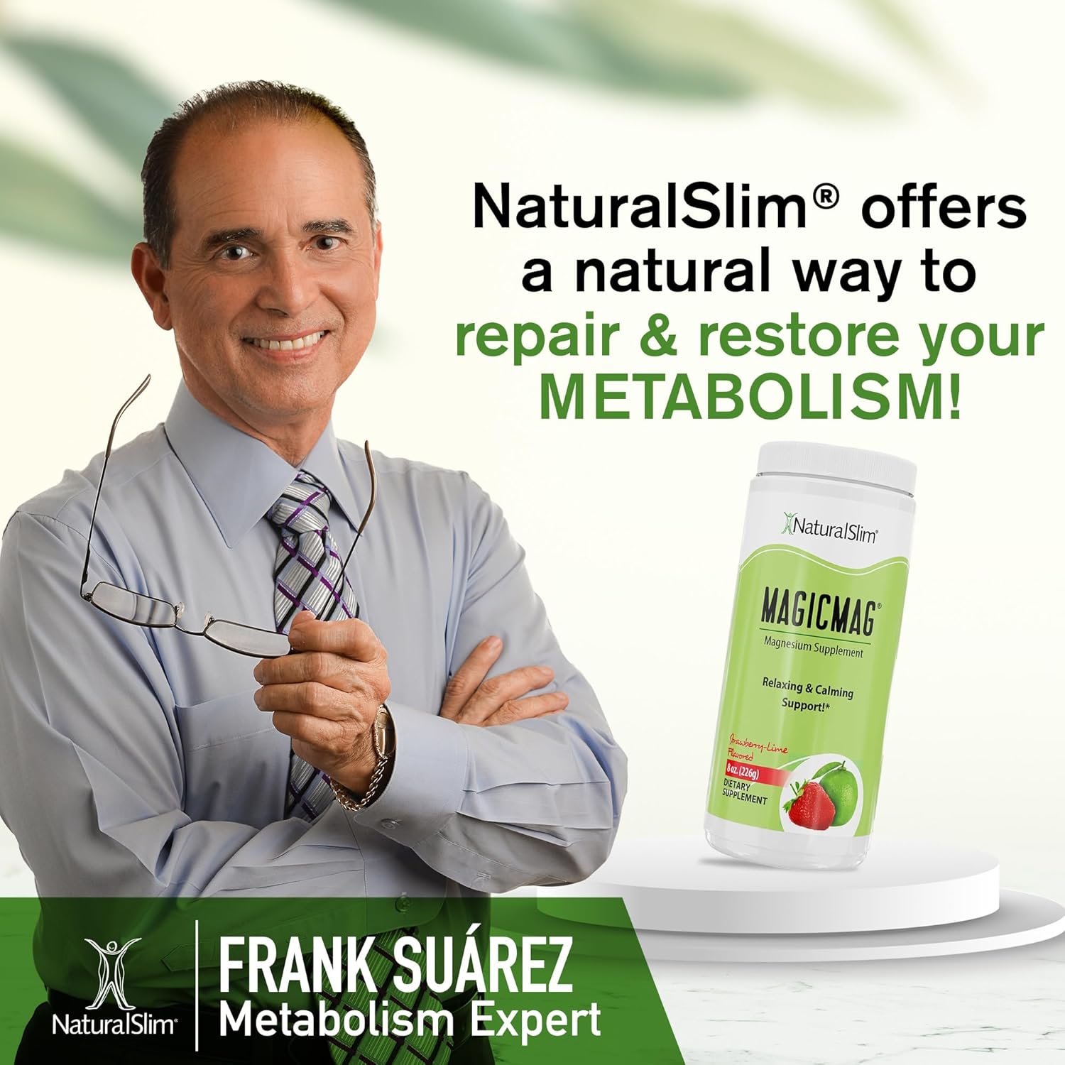 NaturalSlim Magicmag Pure Magnesium Citrate Powder - Stress, Constipation, Muscle, & Heart Support - 8oz Drink Mix (2 Pack) - Strawberry & Lime Flavor