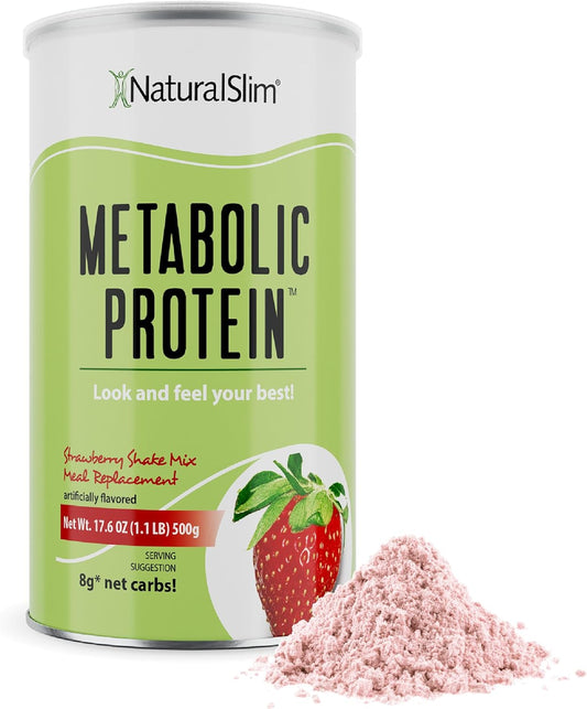 NaturalSlim Strawberry Metabolic Whey Protein Powder - Low Carb Meal Replacement Shake with Vitamins, Minerals, and L-Glutamine - Great Taste, Filling, 10 Servings