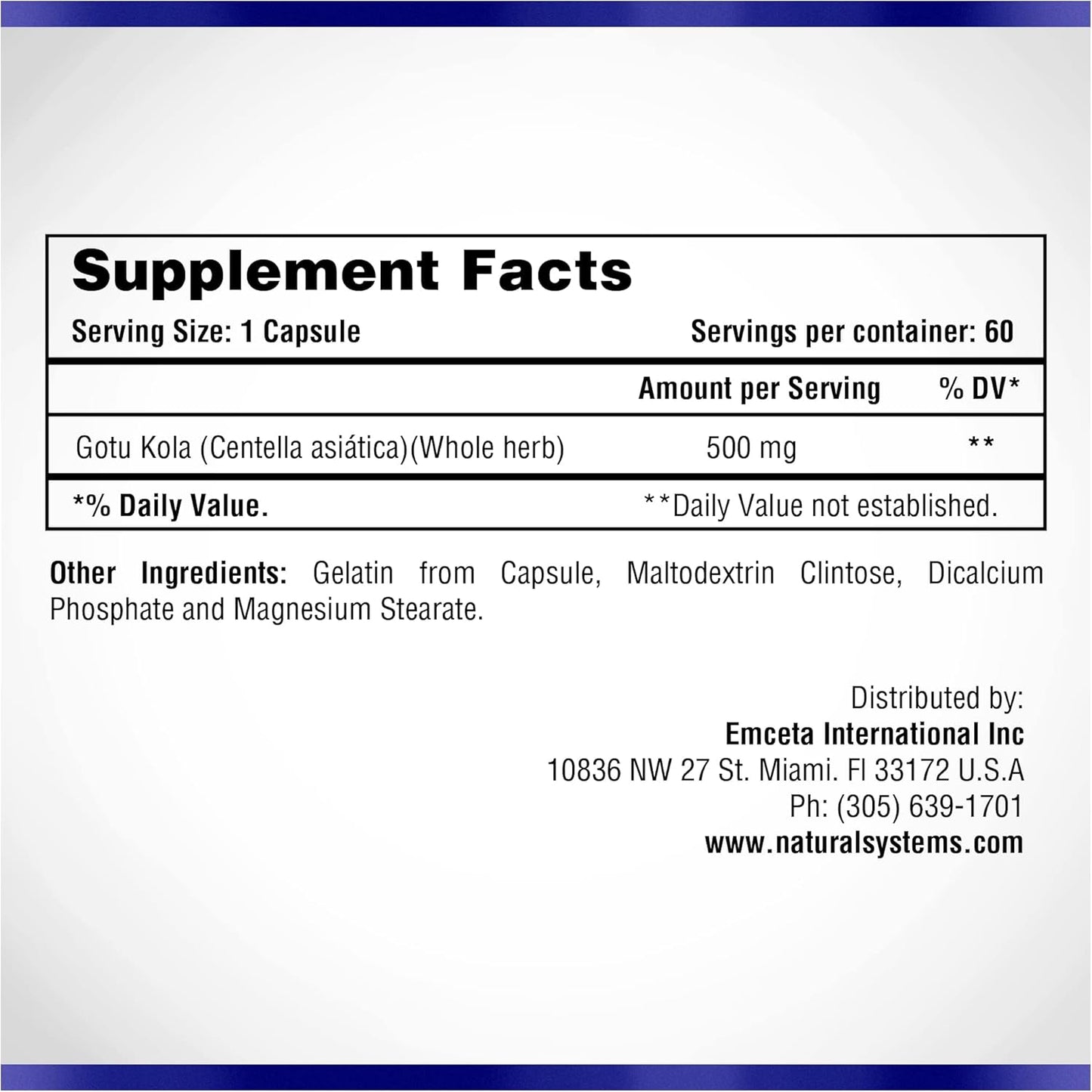 Naturasys Centella Asiatica Capsules 500mg - 60 Capsules for Skin Moisturization and Mental Clarity - Gotu Kola Herb Extract Supplement by Natural Systems - BoostGo Australia