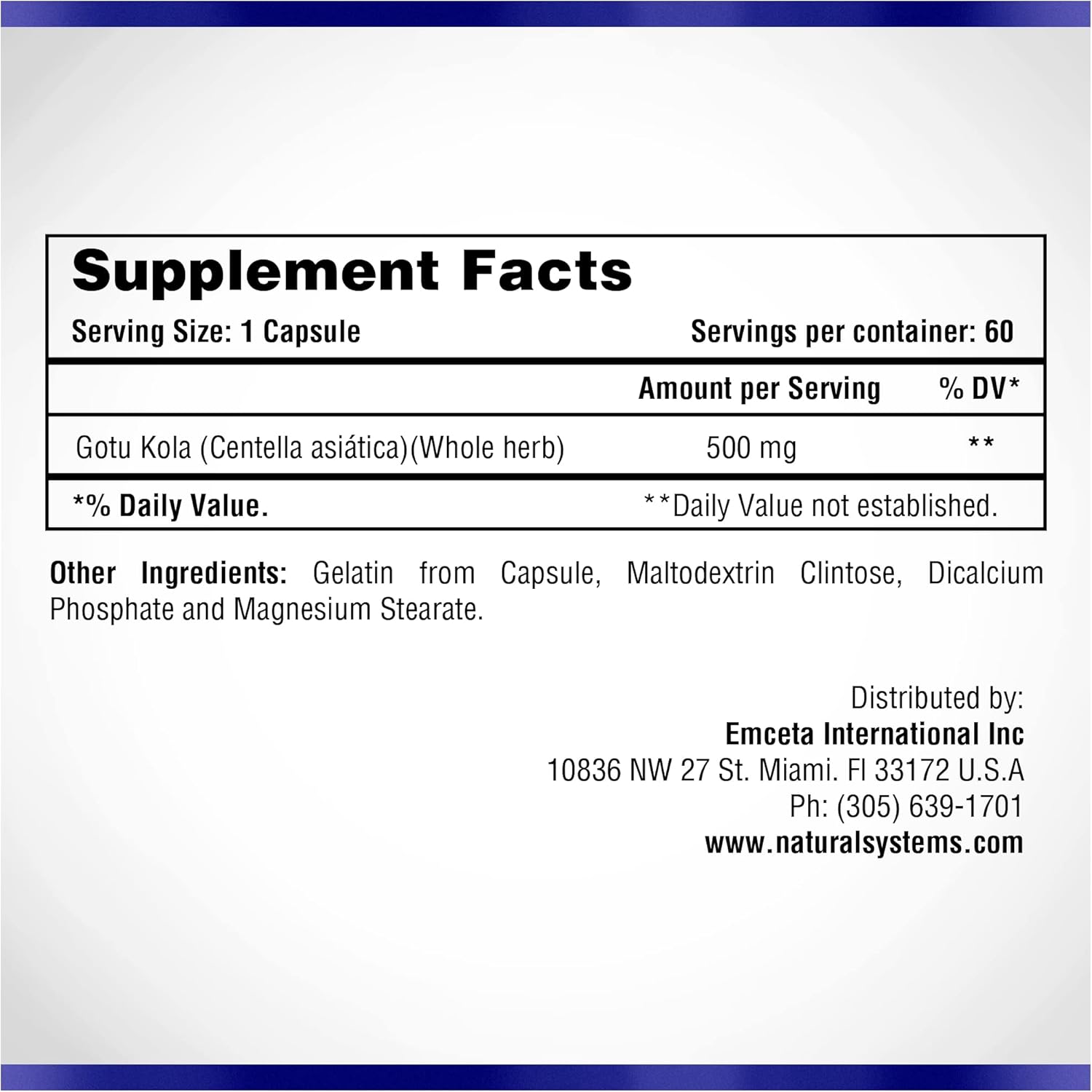 Naturasys Centella Asiatica Capsules 500mg - 60 Capsules for Skin Moisturization and Mental Clarity - Gotu Kola Herb Extract Supplement by Natural Systems - BoostGo Australia