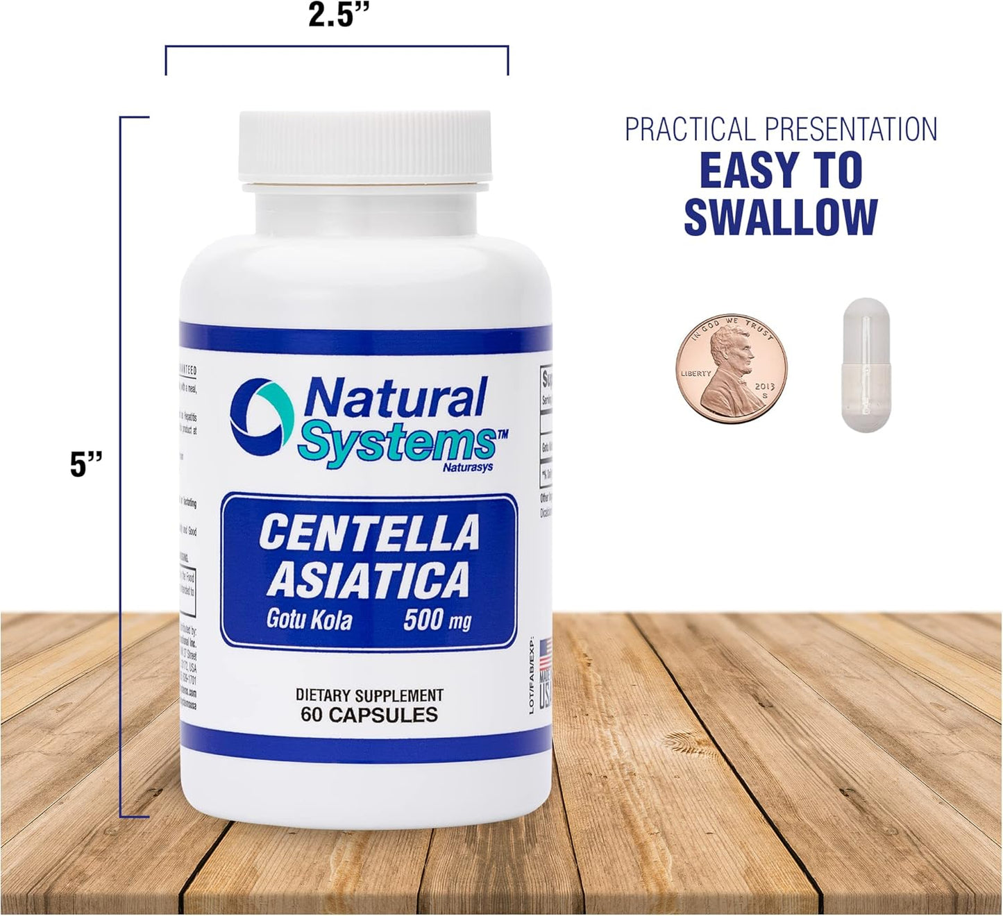 Naturasys Centella Asiatica Capsules 500mg - 60 Capsules for Skin Moisturization and Mental Clarity - Gotu Kola Herb Extract Supplement by Natural Systems - BoostGo Australia