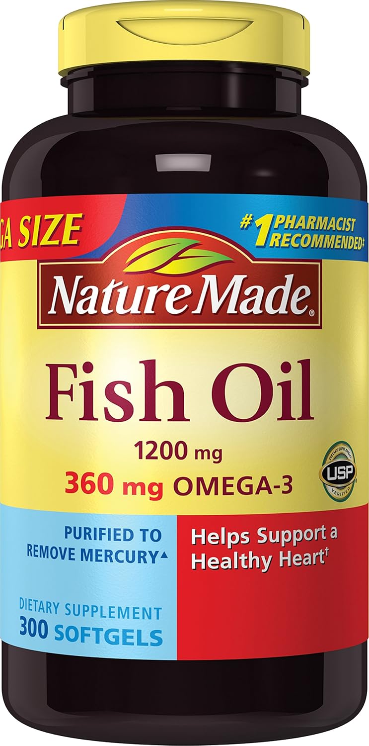 Nature Made 1200mg Fish Oil Softgels, 300 Count, High Omega-3, 300 Servings