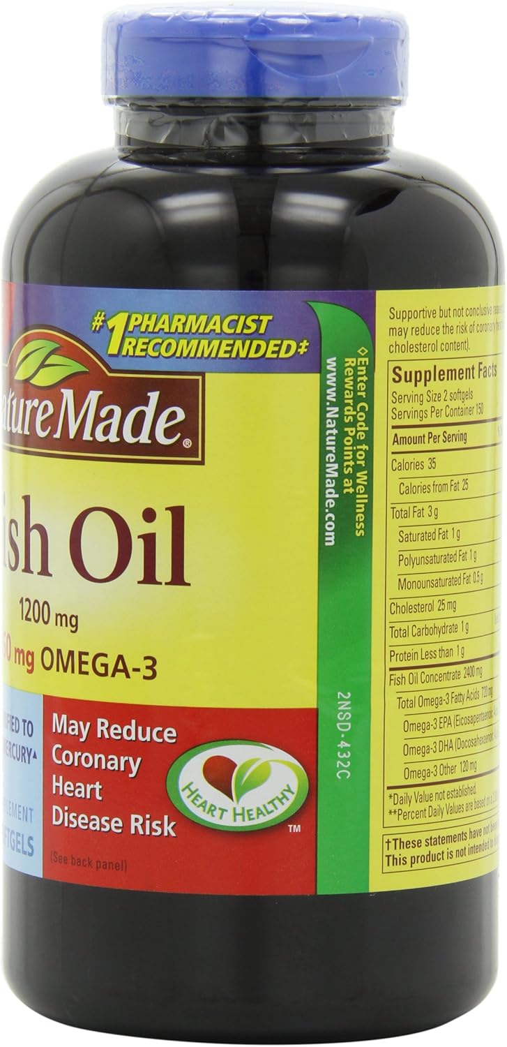 Nature Made 1200mg Fish Oil Softgels, 300 Count, High Omega-3, 300 Servings