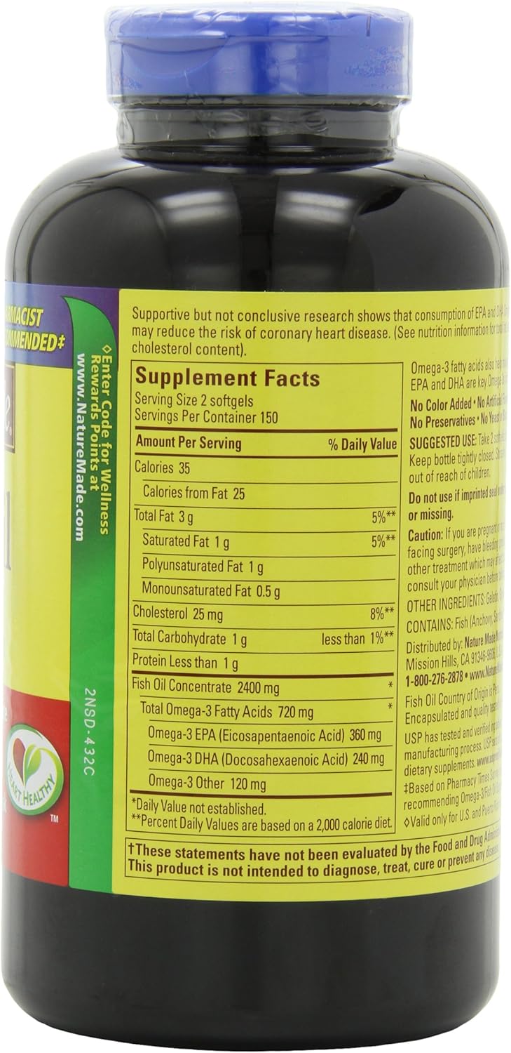 Nature Made 1200mg Fish Oil Softgels, 300 Count, High Omega-3, 300 Servings