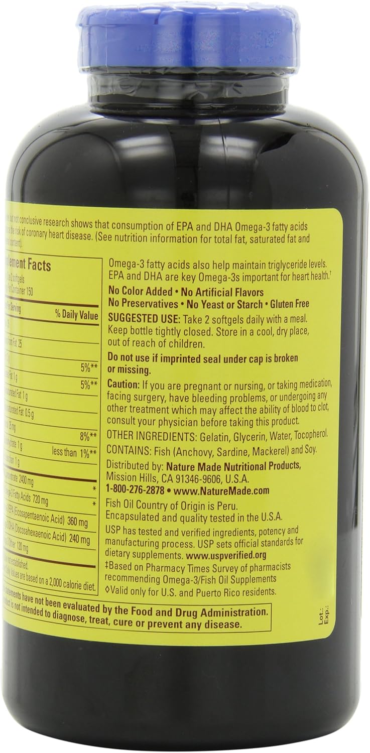 Nature Made 1200mg Fish Oil Softgels, 300 Count, High Omega-3, 300 Servings