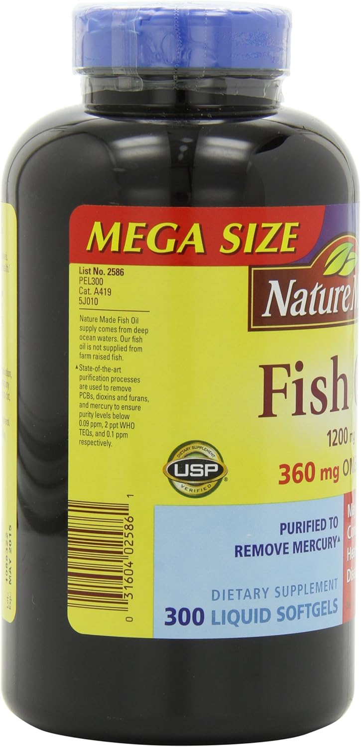 Nature Made 1200mg Fish Oil Softgels, 300 Count, High Omega-3, 300 Servings