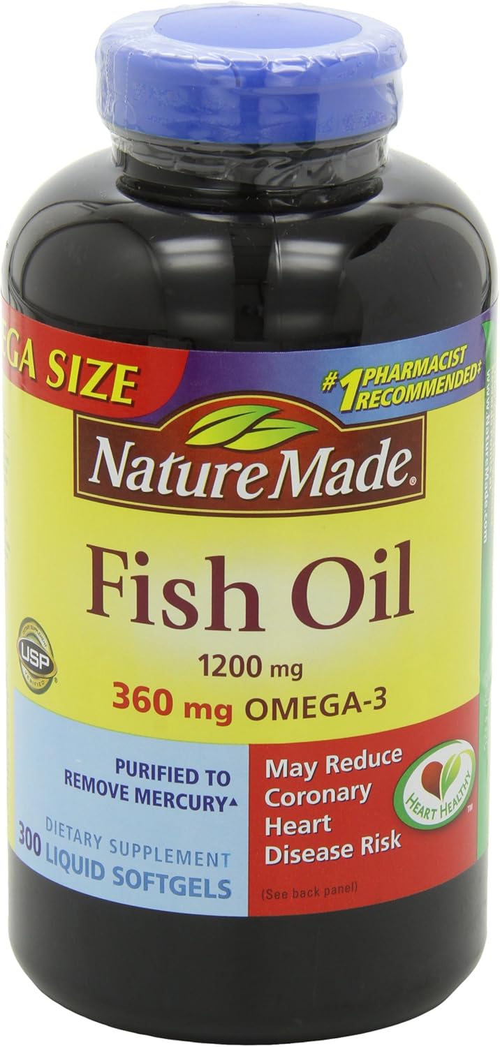 Nature Made 1200mg Fish Oil Softgels, 300 Count, High Omega-3, 300 Servings