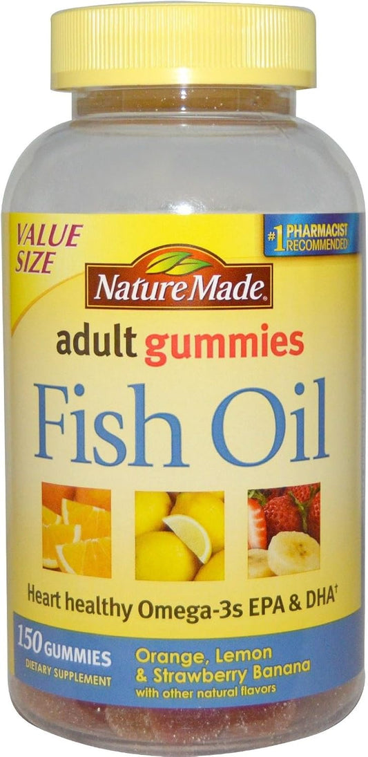 Nature Made Fish Oil Gummies, 150 Softgels Value Size with Omega 3s, Strawberry Lemon Orange Flavor