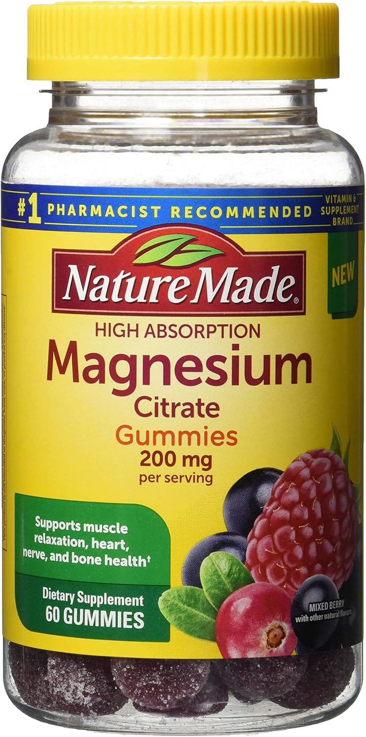 Nature Made High Absorption Magnesium Citrate Gummies, 200mg, Mixed Berry, 60 Count - Pack of 12