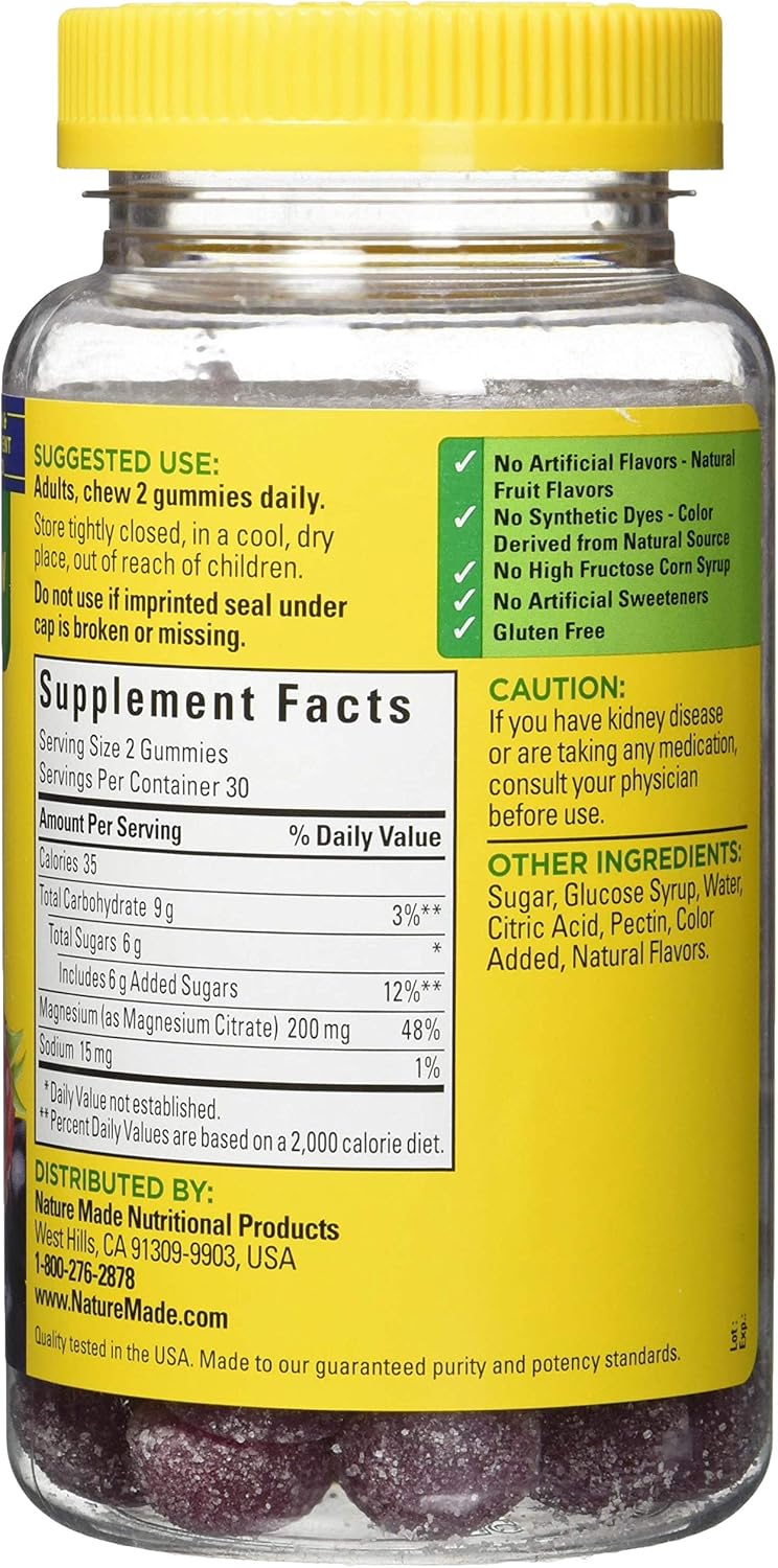 Nature Made High Absorption Magnesium Citrate Gummies, 200mg, Mixed Berry, 60 Count - Pack of 12