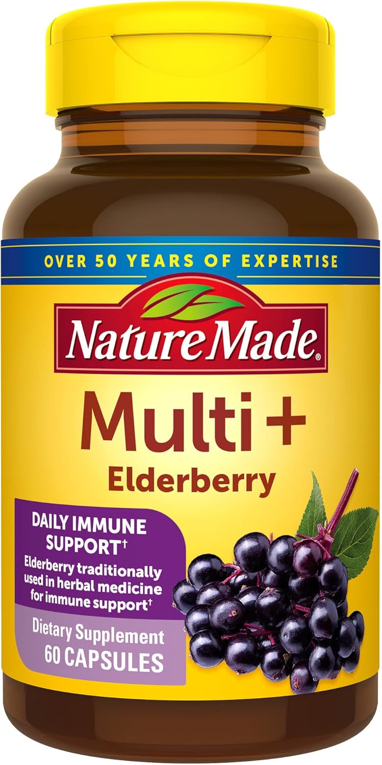 Nature Made Multi + Elderberry Capsules - Daily Immune Support Multivitamin - 60 Count Bottle