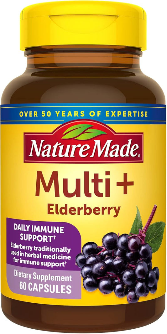 Nature Made Multi + Elderberry Capsules - Daily Immune Support Multivitamin - 60 Count Bottle
