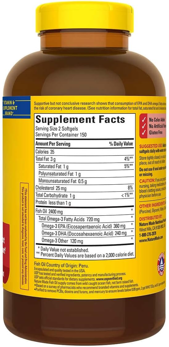 Nature Made Possani Royal Fish Oil 1200mg Softgels, Omega-3 Rich, 300 Count Pack
