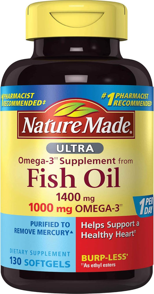 Nature Made Ultra Omega-3 Burpless Fish Oil Softgels - 1400mg, 1000mg Omega-3, 130 Count