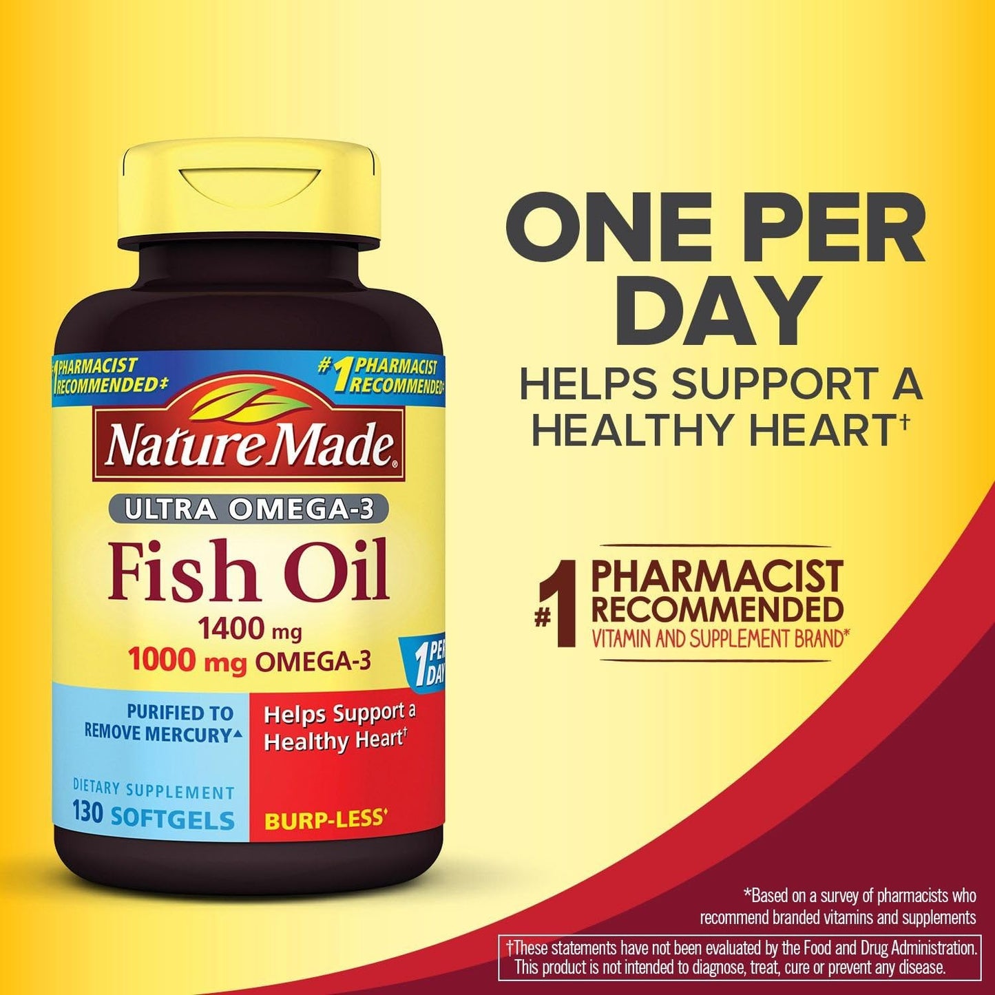 Nature Made Ultra Omega-3 Burpless Fish Oil Softgels - 1400mg, 1000mg Omega-3, 130 Count