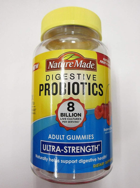Nature Made Ultra-Strength Digestive Probiotics Gummies, Raspberry & Cherry Flavor, 42 Count (Pack of 2)