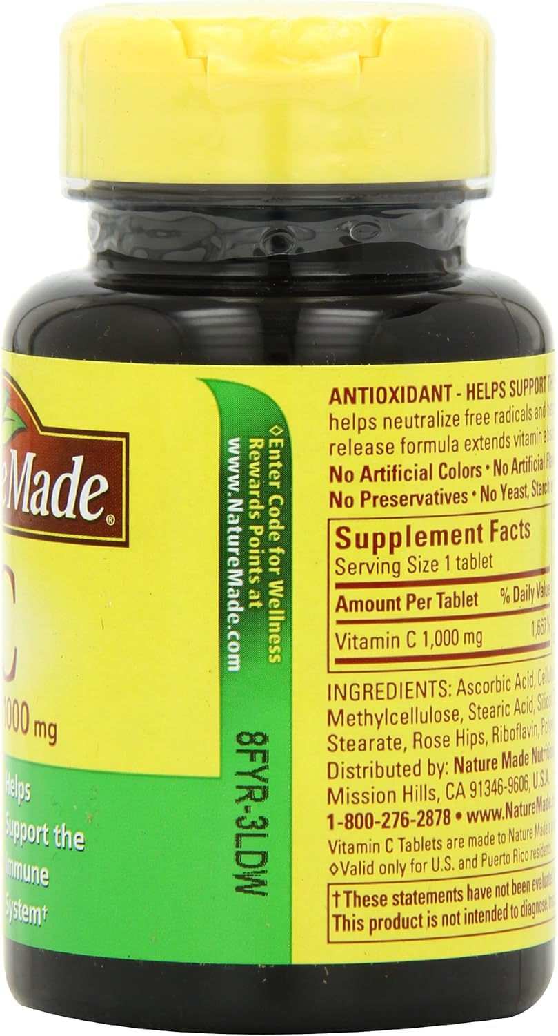 Nature Made Vitamin C 1000mg Time Release Tablets with Rose HIPS, 120 Count for Immune System Support