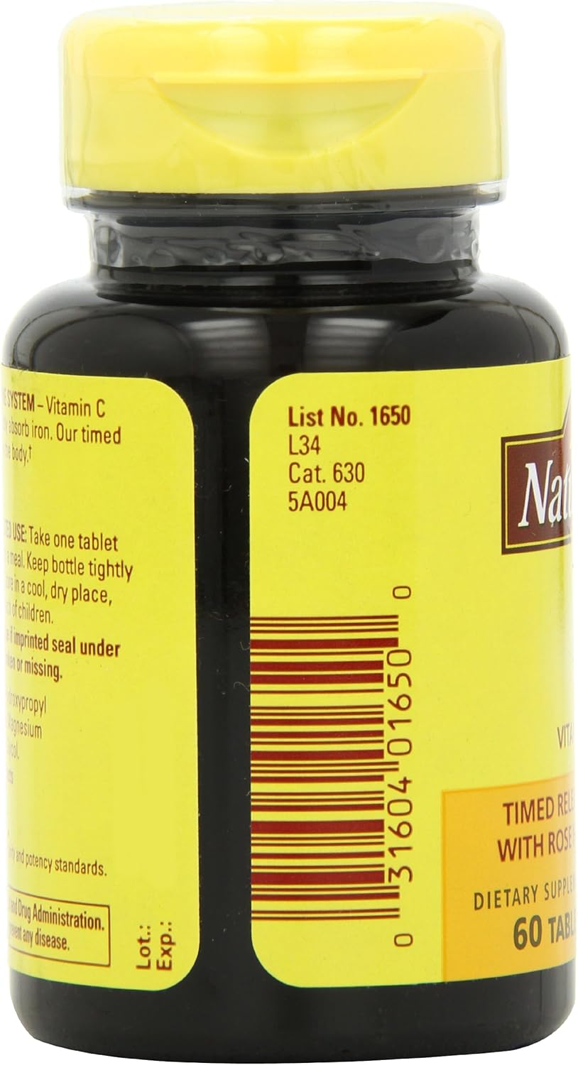 Nature Made Vitamin C 1000mg Time Release Tablets with Rose HIPS, 120 Count for Immune System Support
