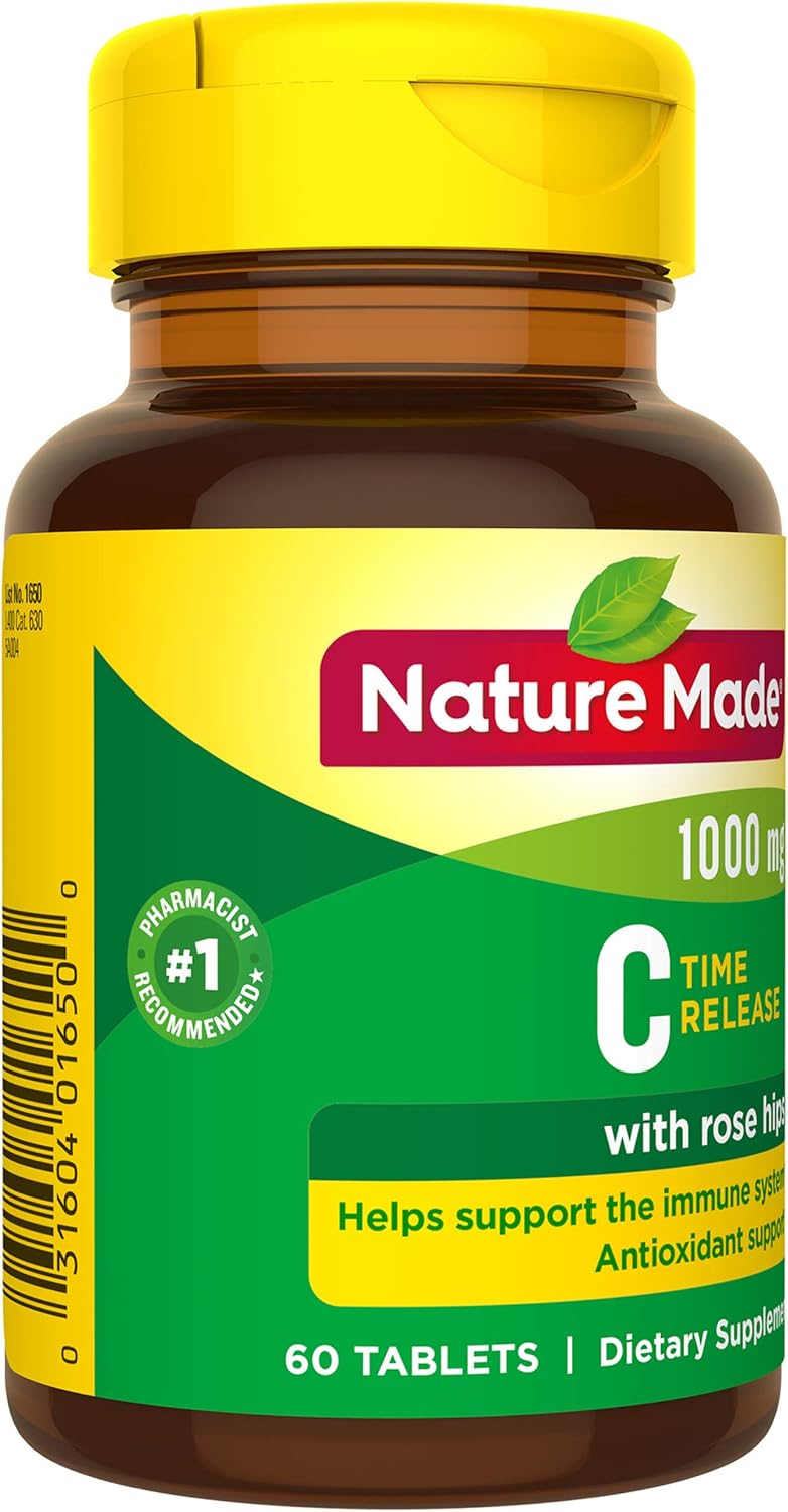 Nature Made Vitamin C 1000mg Time Release Tablets with Rose HIPS, 120 Count for Immune System Support