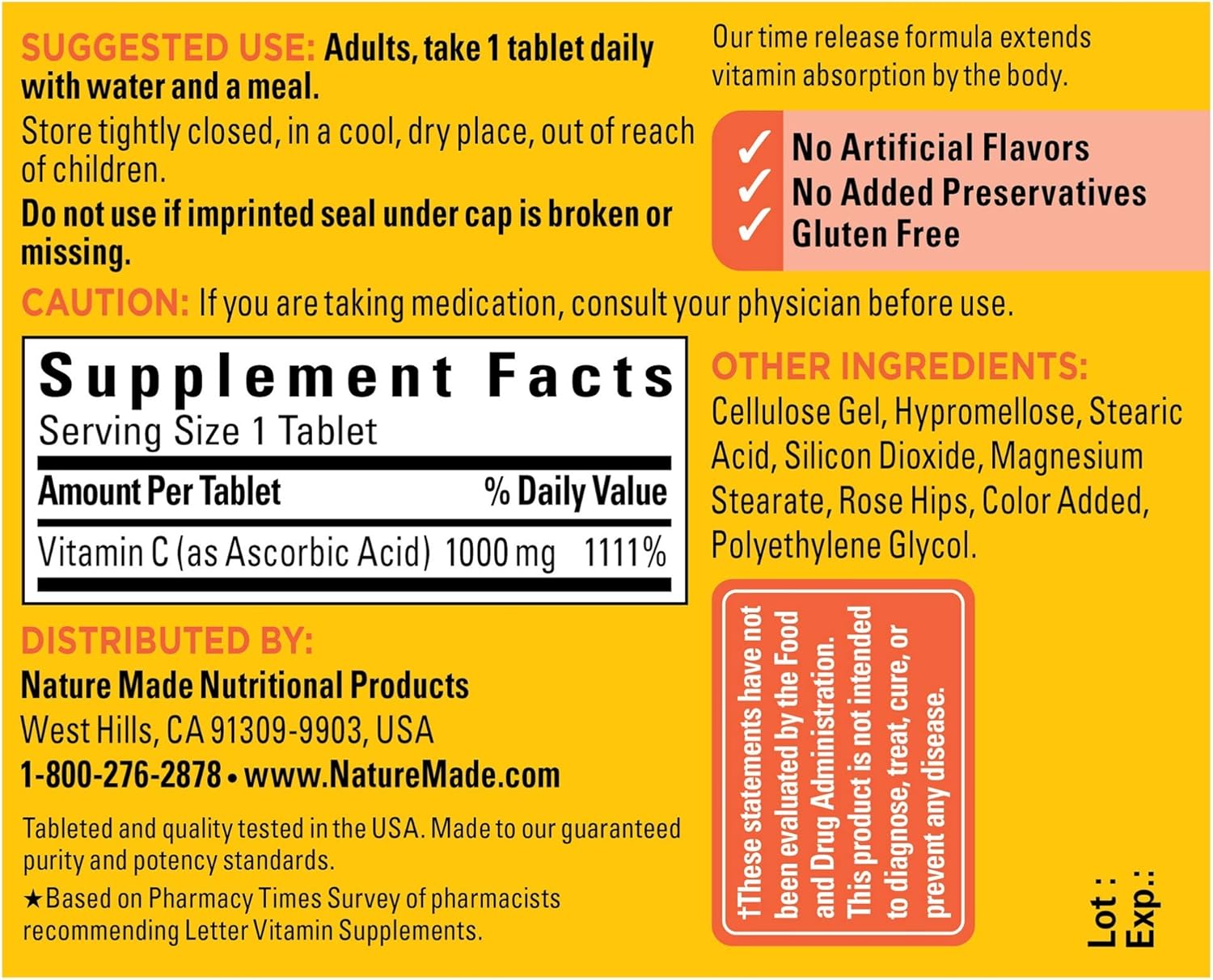 Nature Made Vitamin C 1000mg Time Release Tablets with Rose HIPS, 120 Count for Immune System Support