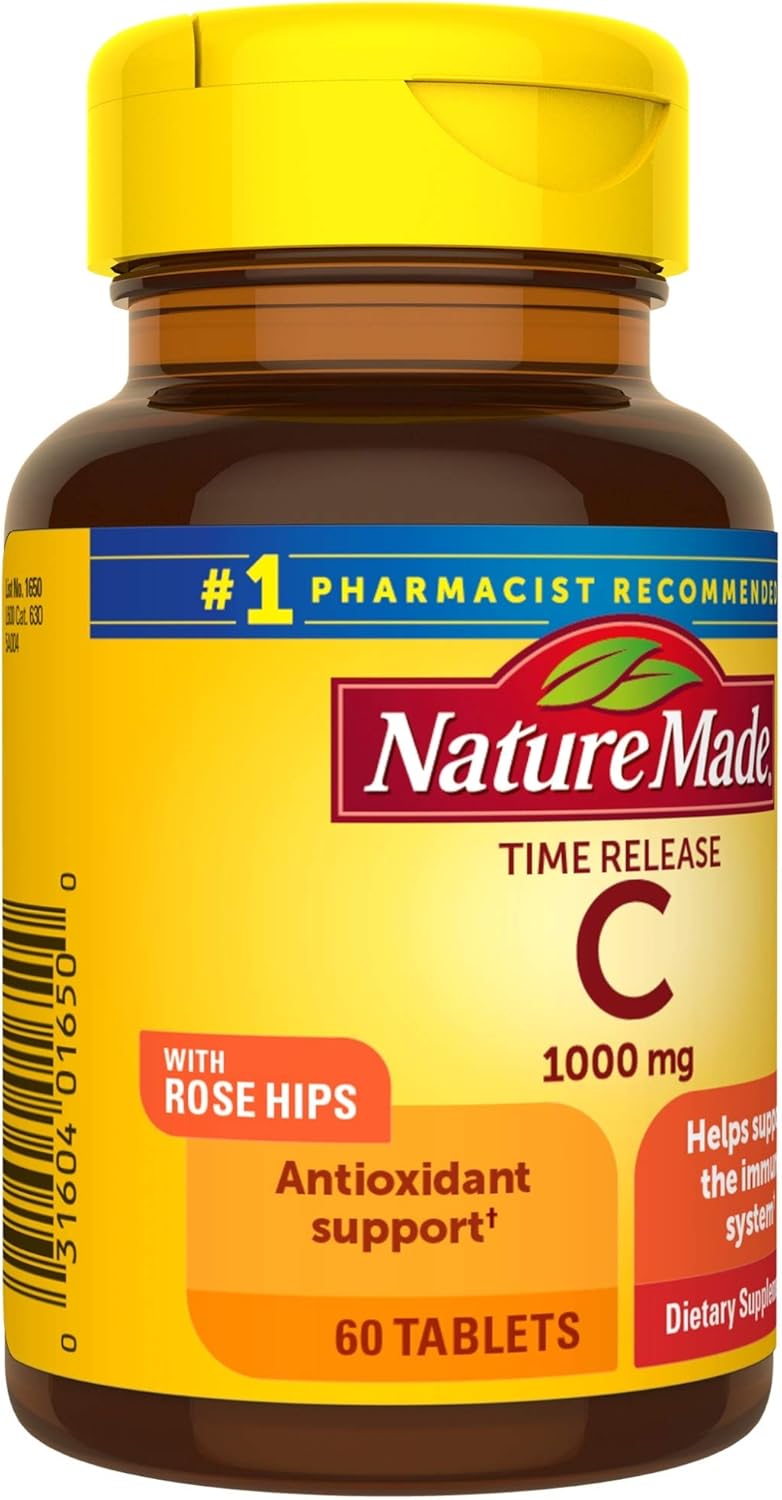 Nature Made Vitamin C 1000mg Time Release Tablets with Rose HIPS, 120 Count for Immune System Support