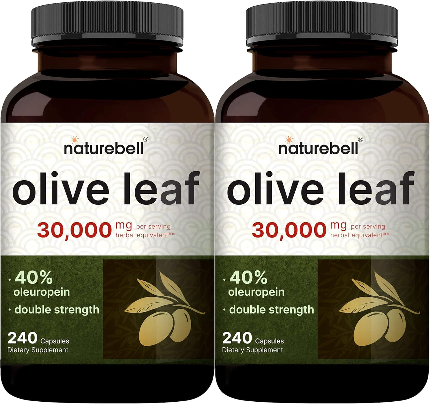 NatureBell Olive Leaf Extract Capsules 2 Pack - 30000mg, 40% Oleuropein, Rich in Antioxidants for Immune & Heart Health - Non-GMO, 480 Capsules