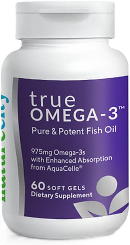 NatureCity True-Omega-3 975mg Fish Oil Softgels with AquaCelle for Heart, Brain & Joint Support - 60 Count