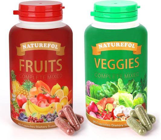 NATUREFOL Complete Nutrition Supplement with Powerhouse Fruits and Veggies - 90 Fruit Capsules + 90 Vegetable Capsules for Adults and Kids