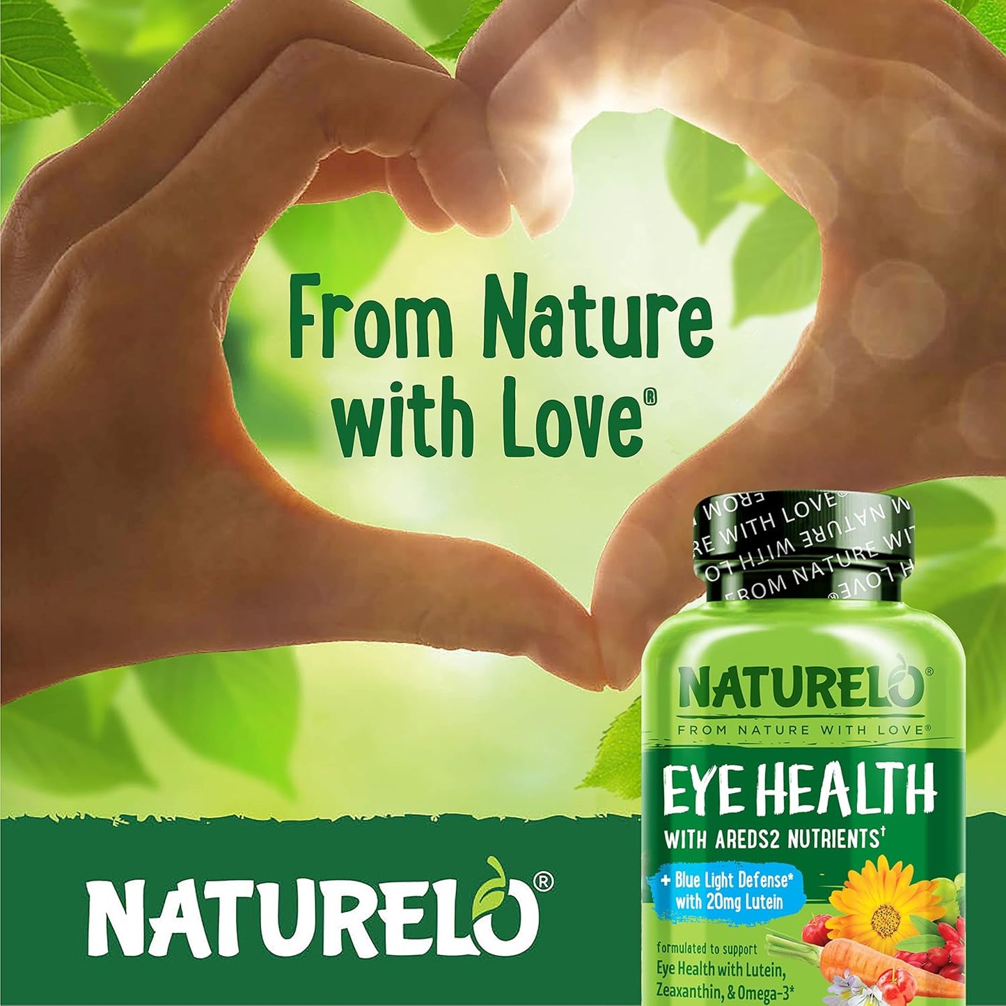 NATURELO Eye Vitamins - AREDS 2 Formula with Lutein, Zeaxanthin, Vitamin C, E, Zinc, DHA - 120 Vegan Capsules for Dry Eyes, Vision Support - Pack of 2