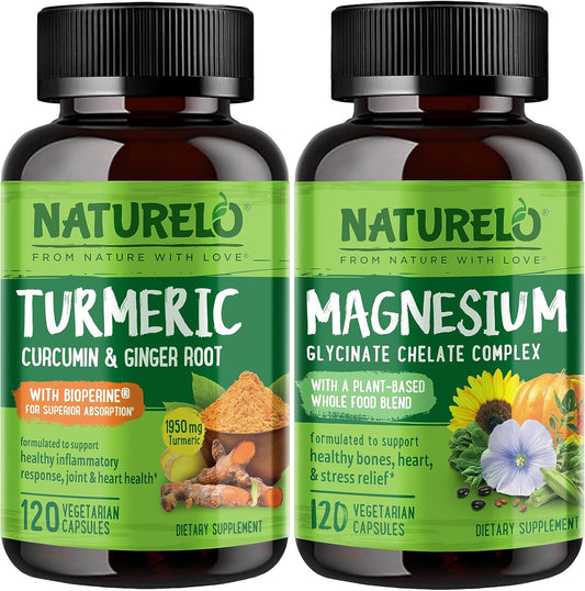NATURELO Turmeric Curcumin with Magnesium Glycinate - Joint Support Supplement - Non GMO, Gluten Free - 120 Capsules
