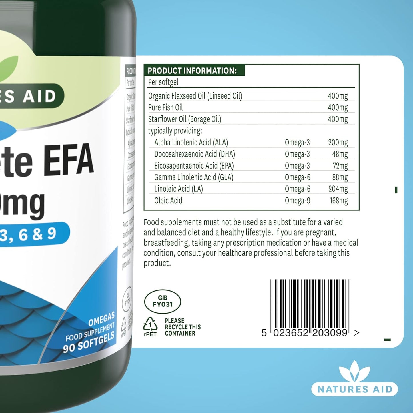 Natures Aid Complete EFA Omega 3 6 9 Capsules - 90 Count