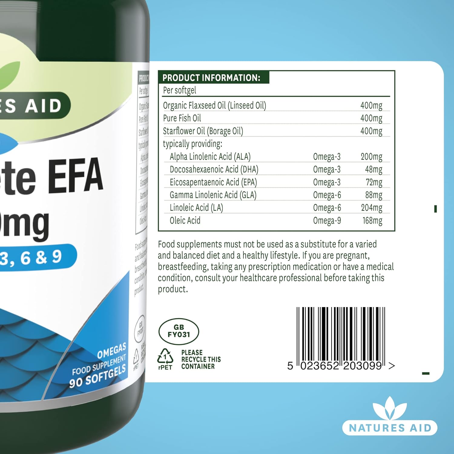 Natures Aid Complete EFA Omega 3 6 9 Capsules - 90 Count