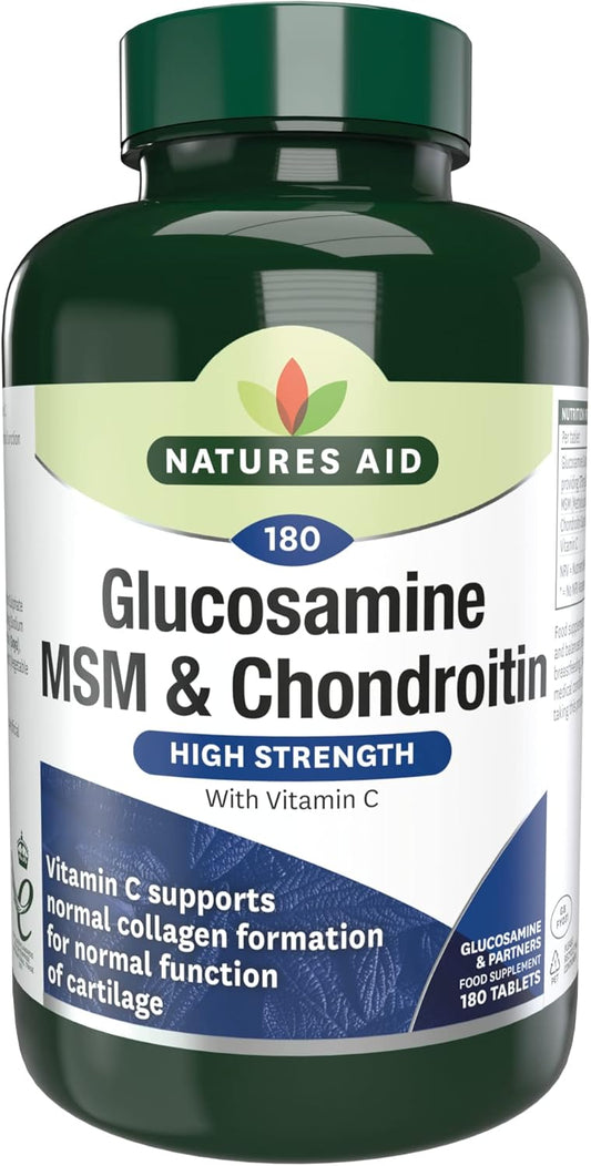 Natures Aid Glucosamine 500mg, MSM 500mg + Chondroitin 100mg Tablets - 180 Count