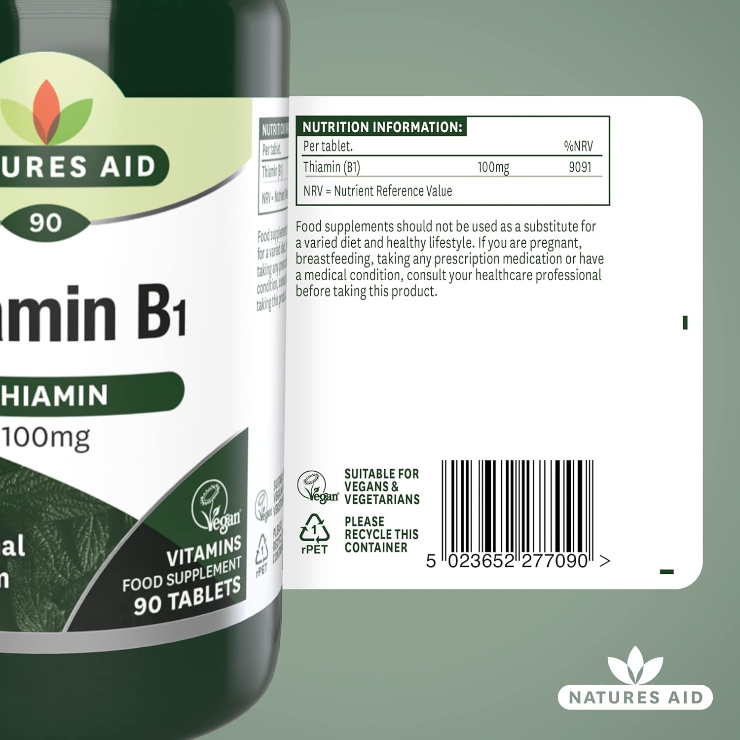 Natures Aid Vitamin B1 Thiamin Hydro 100mg - 90 Tablets for Energy Support