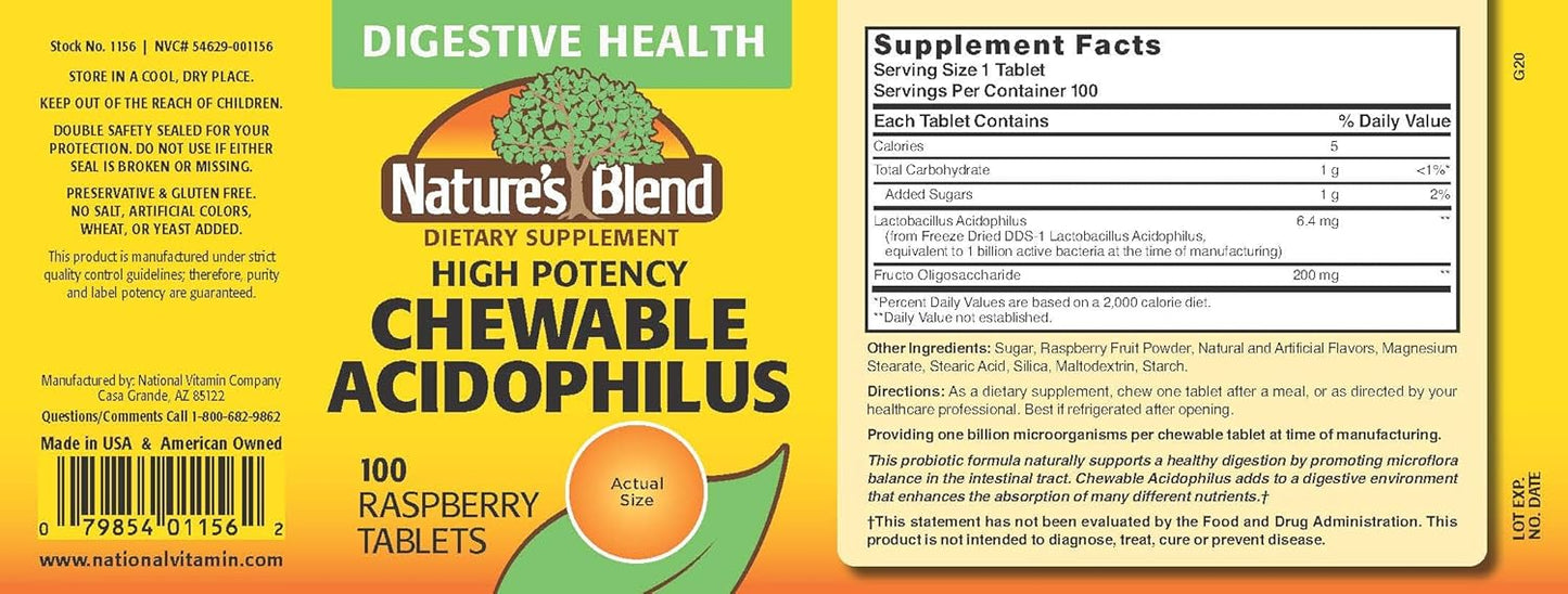 Nature's Blend Acidophilus CW 100 High Potency - Pack of 1 - Digestive Health Supplement