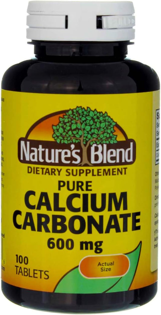 Nature's Blend Calcium Carbonate 600mg Tablets - 200 ct (2 Pack) - Natural Supplement for Bone Health and Digestion