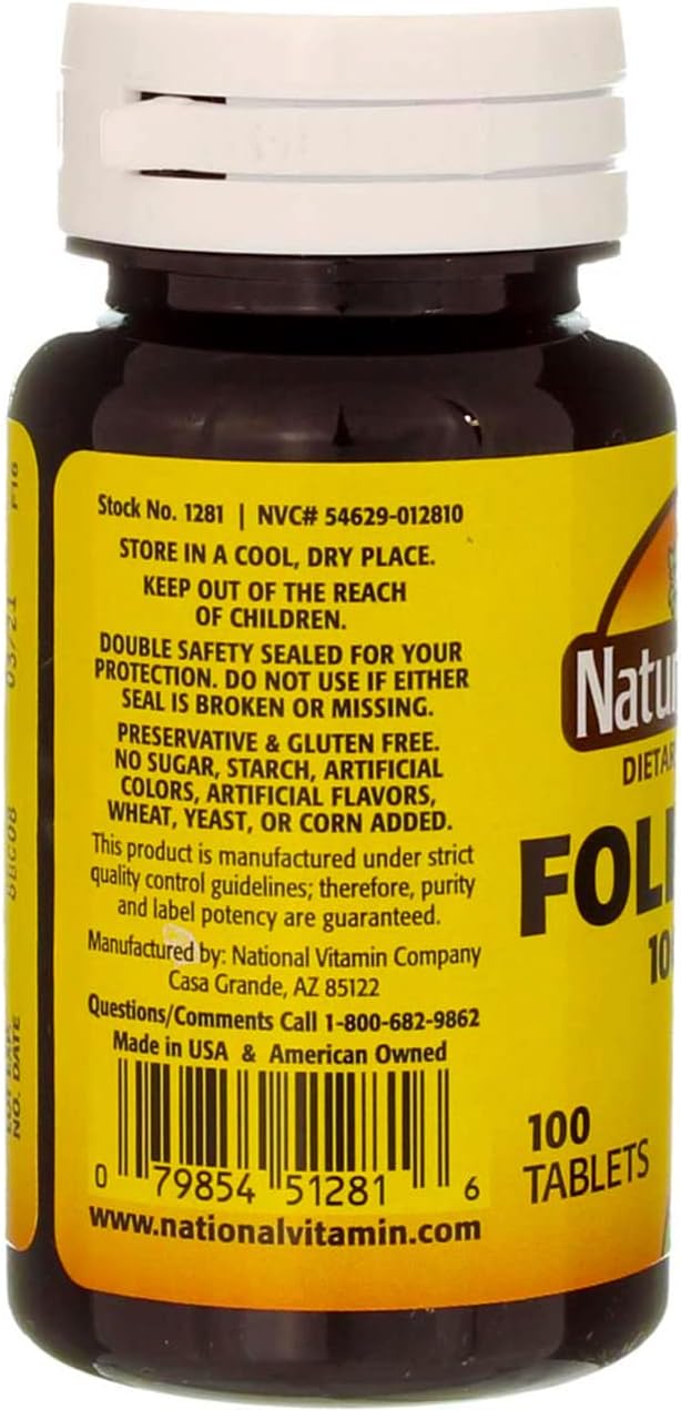 Nature's Blend Folic Acid 1000mcg Tablets - 100 Count, Pack of 3