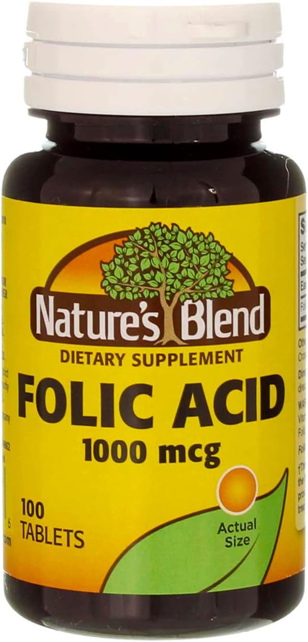 Nature's Blend Folic Acid 1000mcg Tablets - 400 Count Bulk Pack