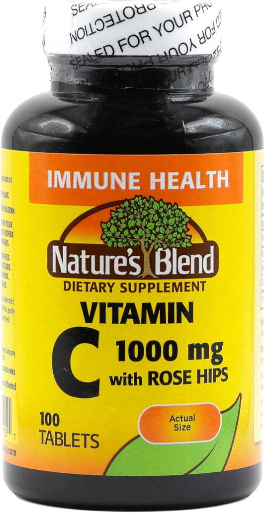 Nature's Blend Vitamin C 1000mg with Rose Hips Tablets - 100 Count Bottle