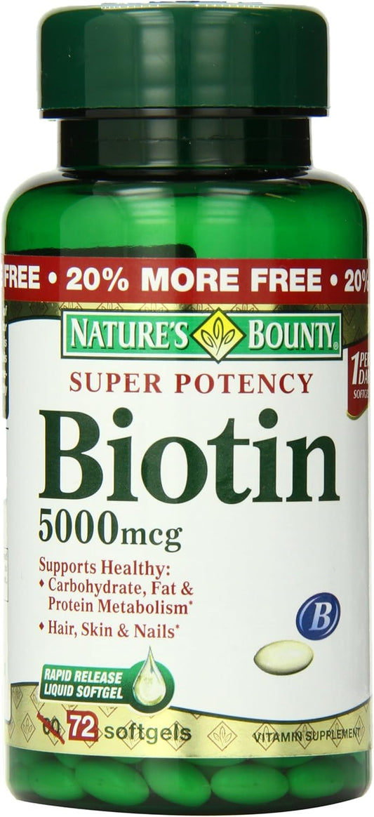 Nature's Bounty Biotin 5000 mcg Softgels - 72 Rapid Release Capsules