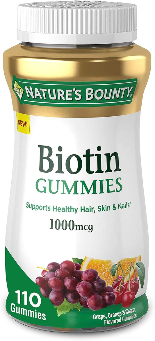 Nature's Bounty Biotin Gummies 1000 mcg - 110 Count, Vitamin Supplement for Healthy Hair, Skin, and Nails