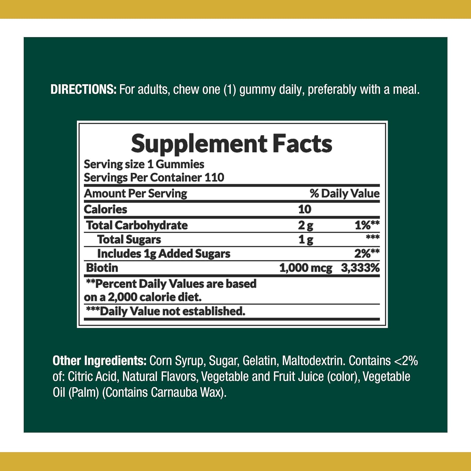 Nature's Bounty Biotin Gummies 1000 mcg - 110 Count, Vitamin Supplement for Healthy Hair, Skin, and Nails