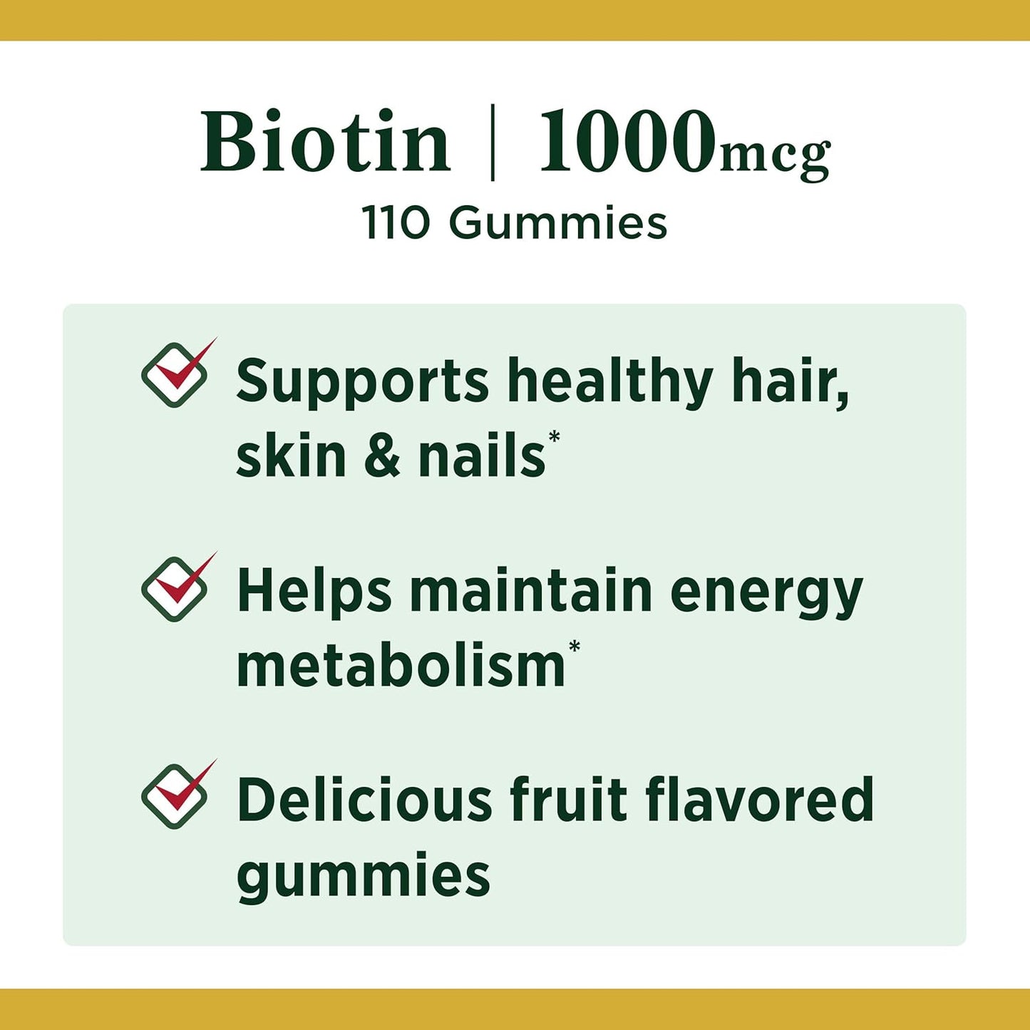 Nature's Bounty Biotin Gummies 1000 mcg - 110 Count, Vitamin Supplement for Healthy Hair, Skin, and Nails