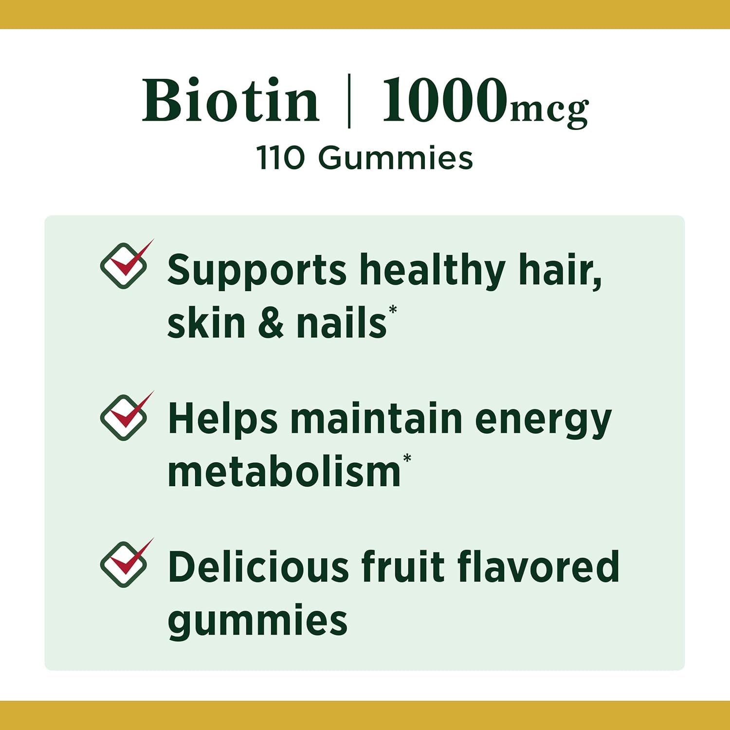 Nature's Bounty Biotin Gummies 1000 mcg - 110 Count, Vitamin Supplement for Healthy Hair, Skin, and Nails