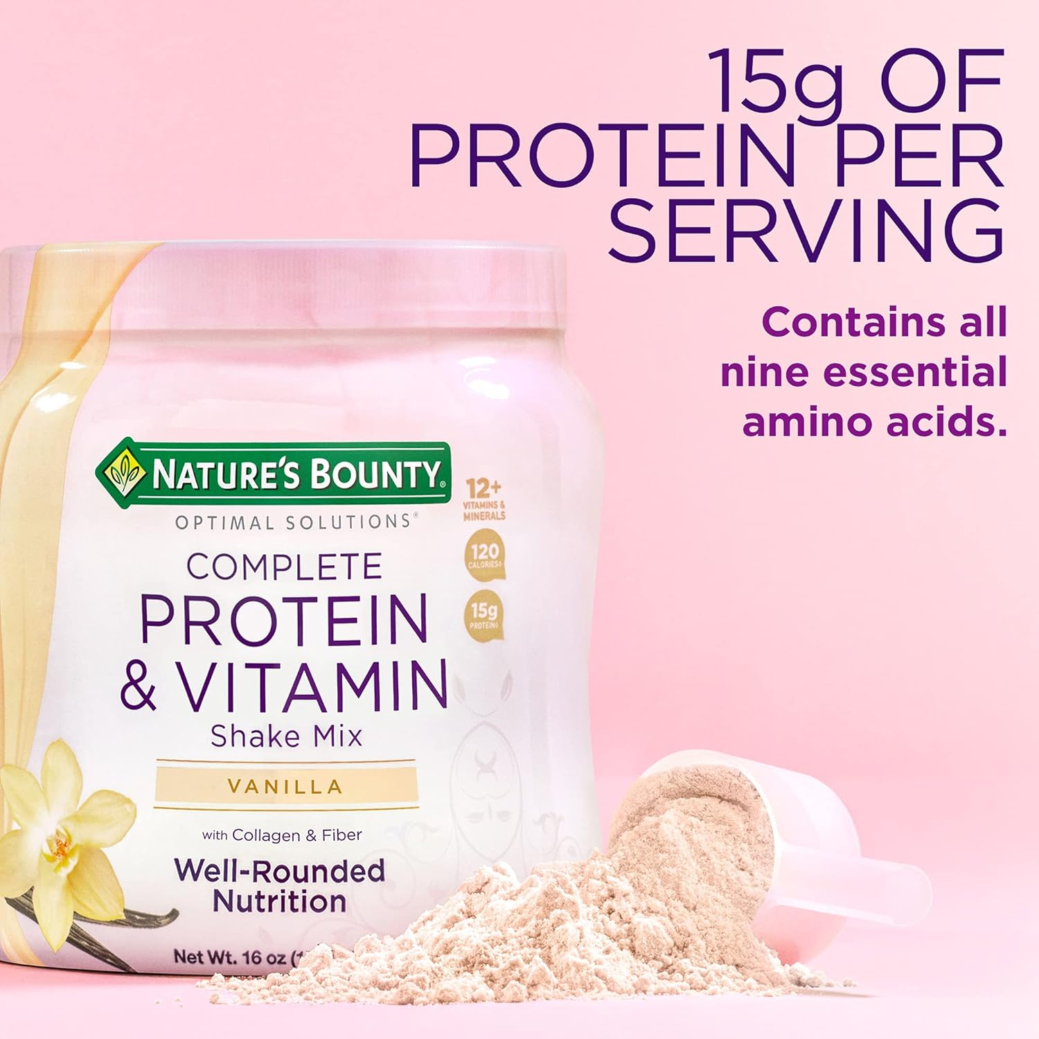 Nature's Bounty Optimal Solutions Protein Powder with Vitamin C - 16 oz - Boost Your Health and Wellness